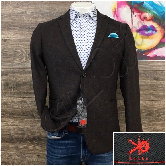 New Egara Mens‎ Blazer Sport Coat Two Button Casual Jacket Size 40R Tweed Suit - Picture 1 of 13